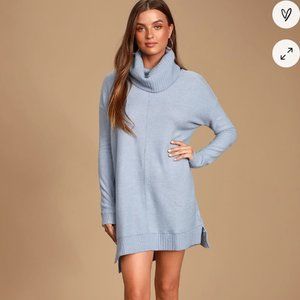 Lulus Autumn Daze Light Blue Cowl Neck Long Sleeve Sweater Dress